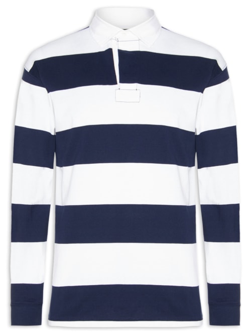Blusa Masculina Manga Longa Big Fit Striped Rugby - Branco