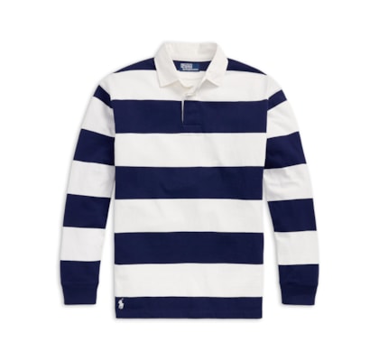 Blusa Masculina Manga Longa Big Fit Striped Rugby - Branco