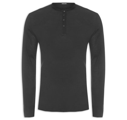 Blusa Masculina Manga Longa Visual Linen Yoke - Preto