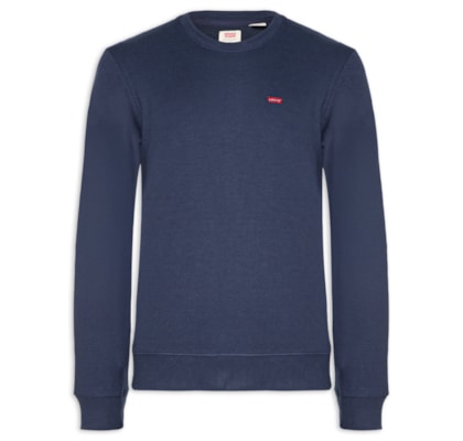 Blusa Masculina Moletom Básico Gola Careca com Logo - Azul