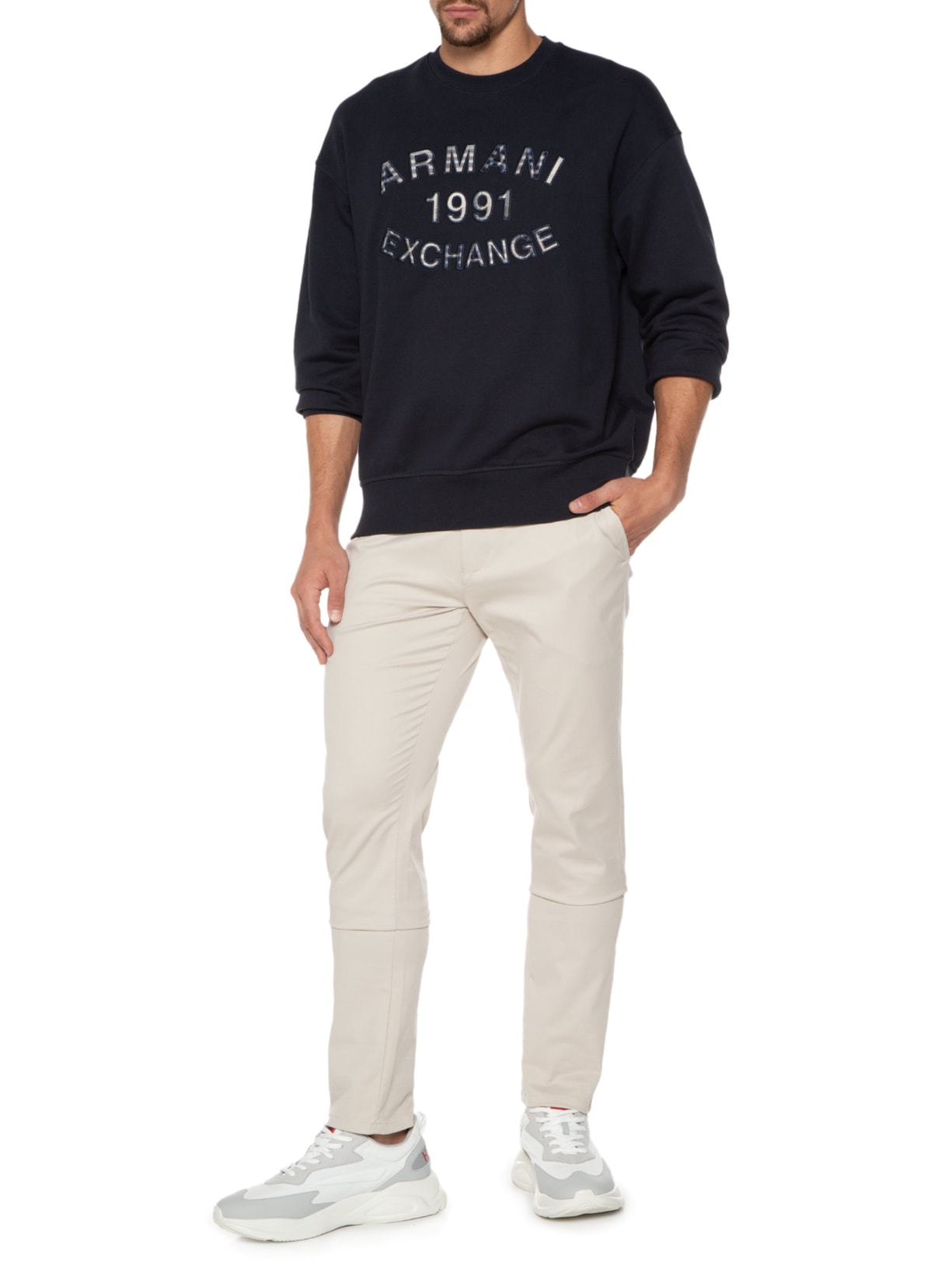 Blusa Masculina Moletom Bordado Bege Armani Exchange