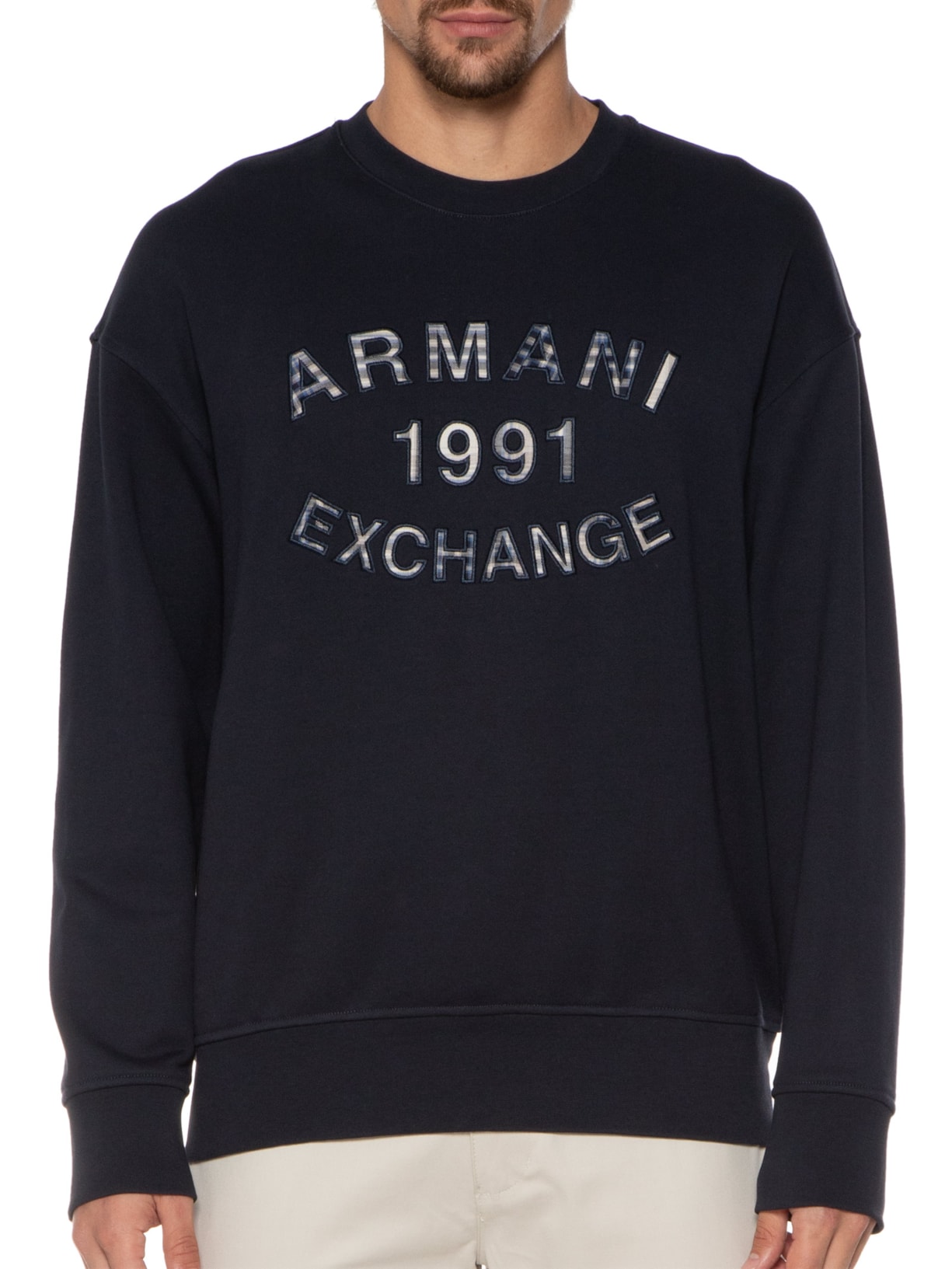 Blusa Masculina Moletom Bordado Bege Armani Exchange