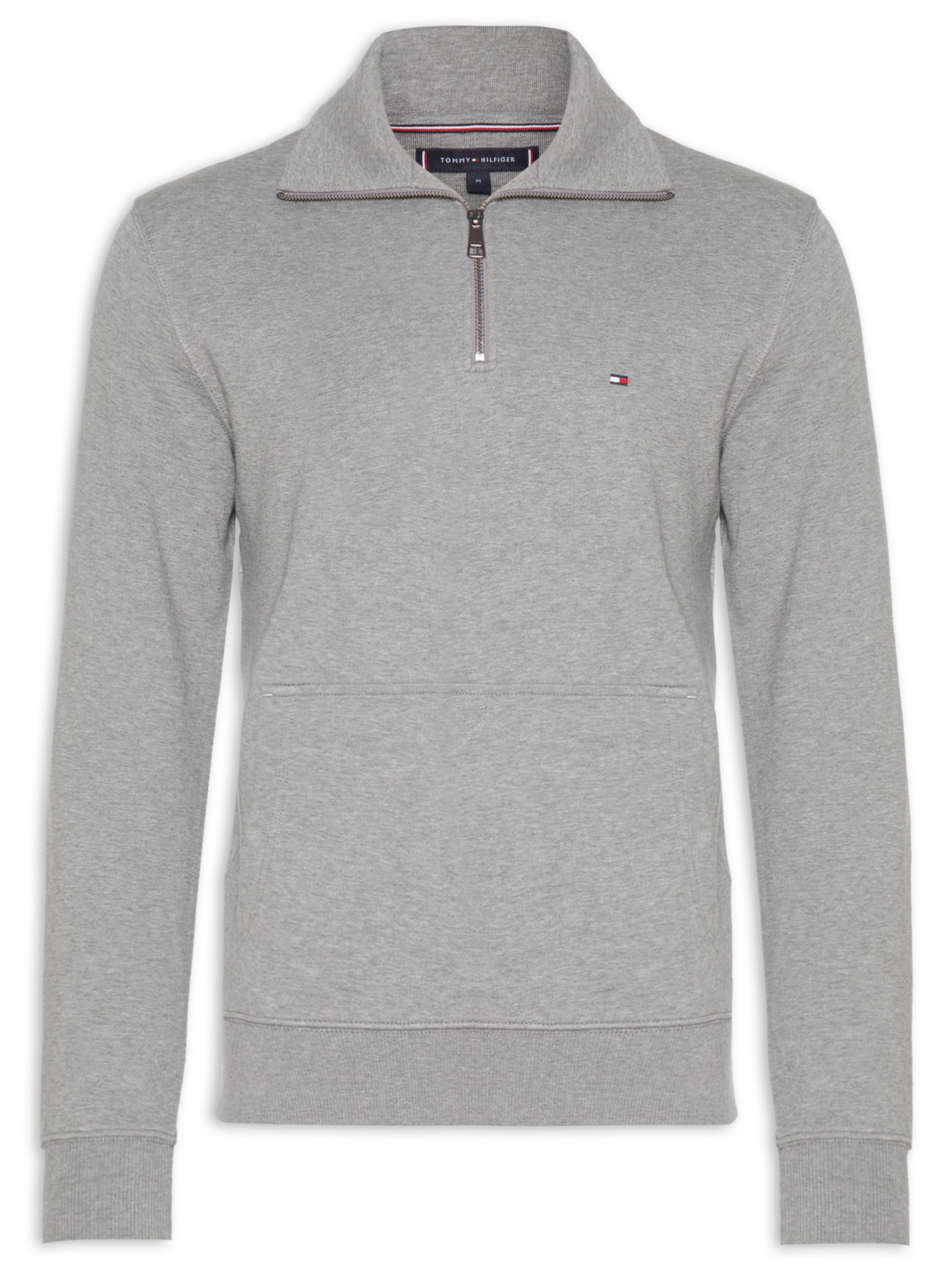 Blusa Masculina Moletom Essential Terry 1/4 Zip Flag Logo - Cinza