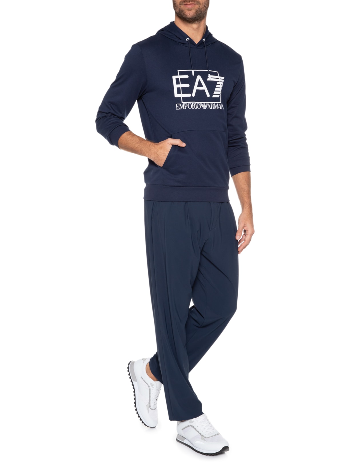 Blusa Masculina Moletom Estampada Azul Ea7 Emporio Armani