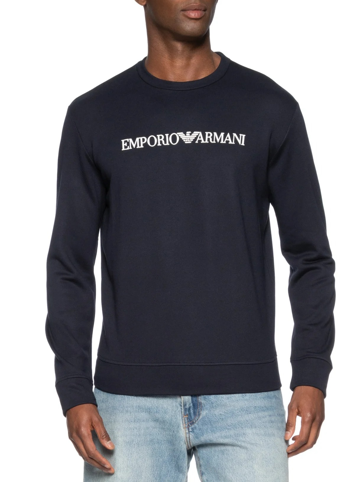 Blusa Masculina Moletom Gola Careca Azul Emporio Armani