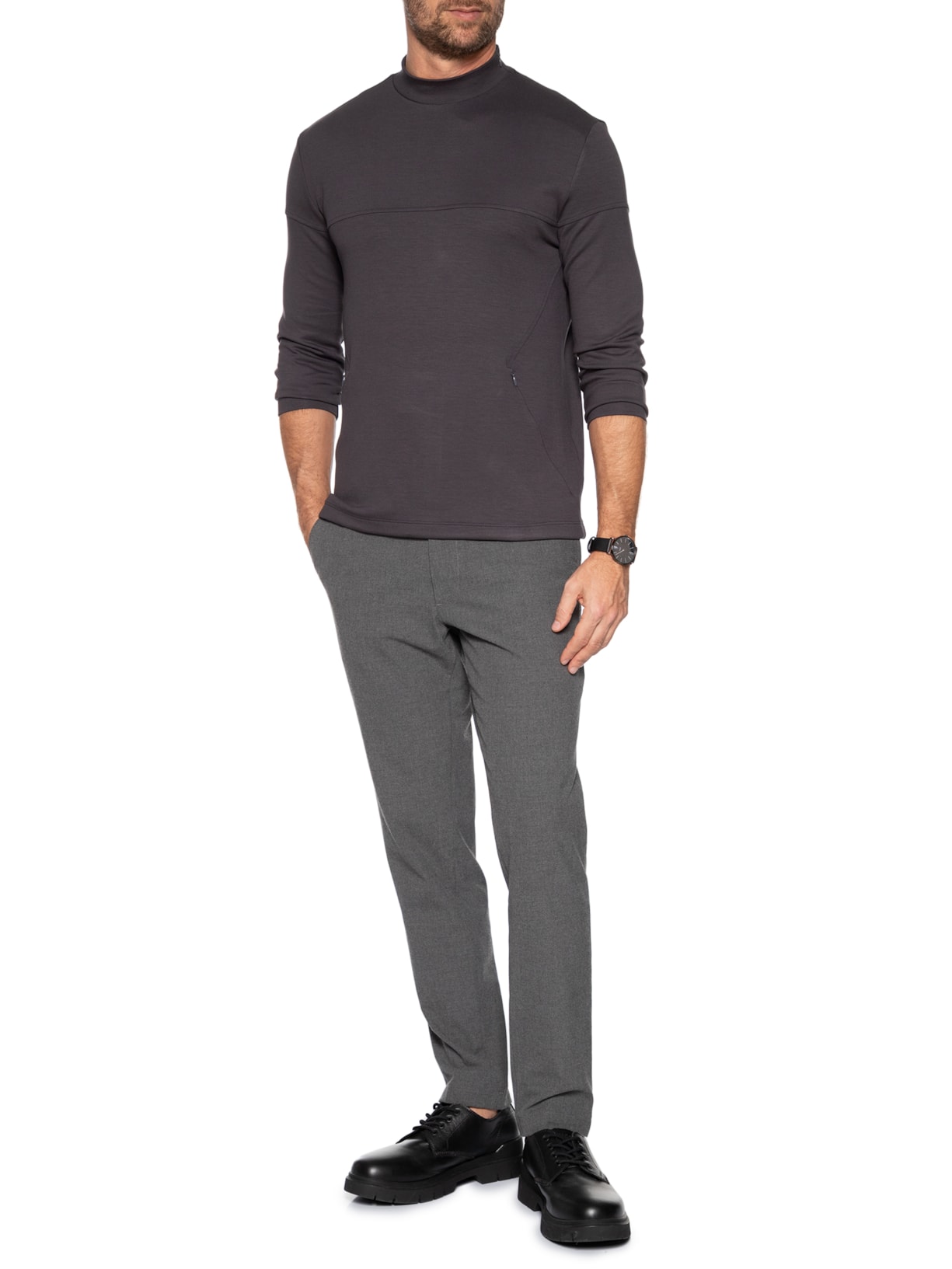 Blusa Masculina Moletom Gola Role Cinza Ricardo Almeida