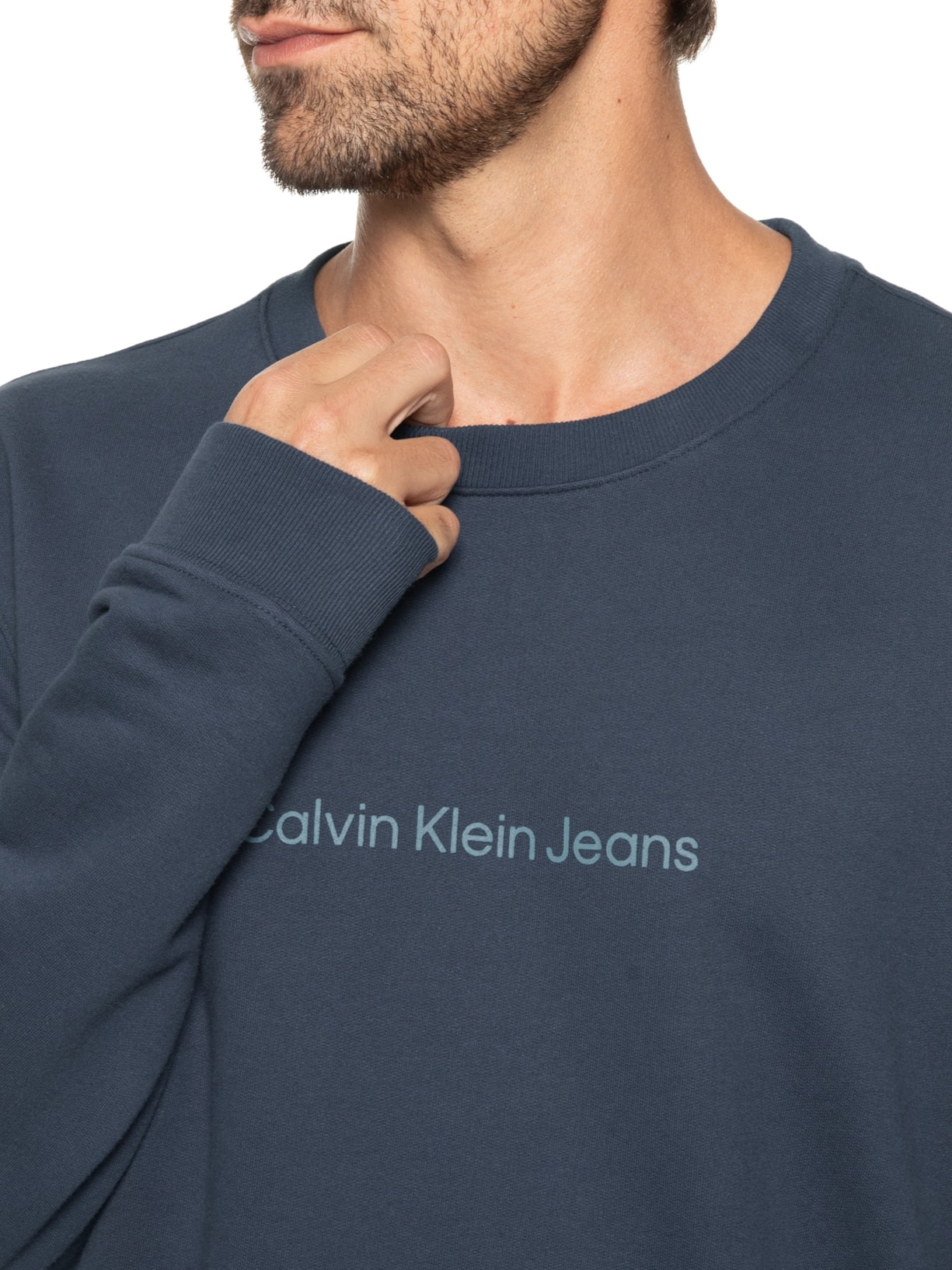 Calvin Klein Jeans Blusa Masculina Moletom Logo Básico Azul