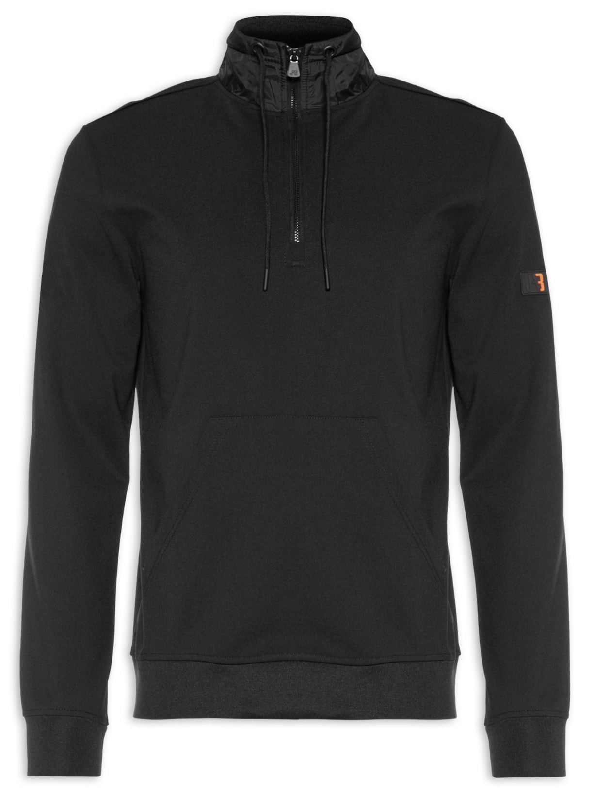 Blusa Masculina Moletom Meio Zíper Com Nylon - Preto