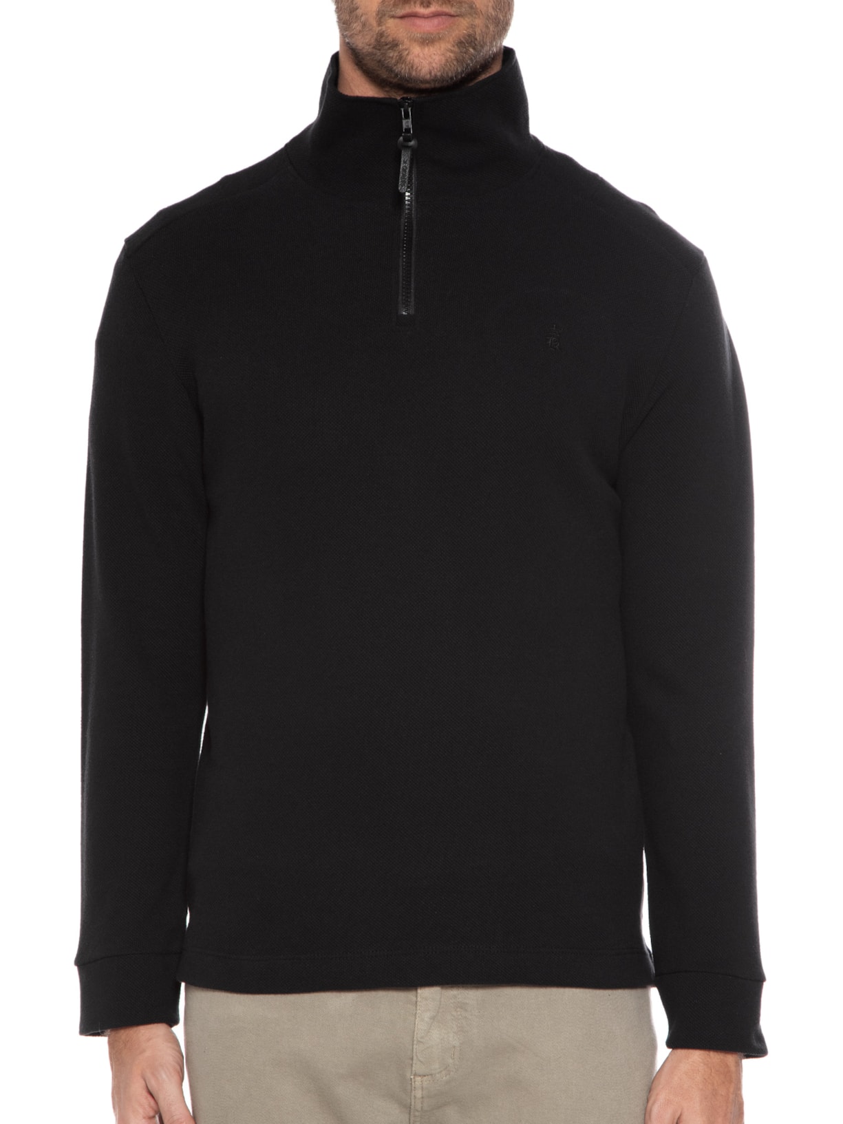 Blusa Masculina Moletom Meio Zíper Gola Alta Sergio K Preto