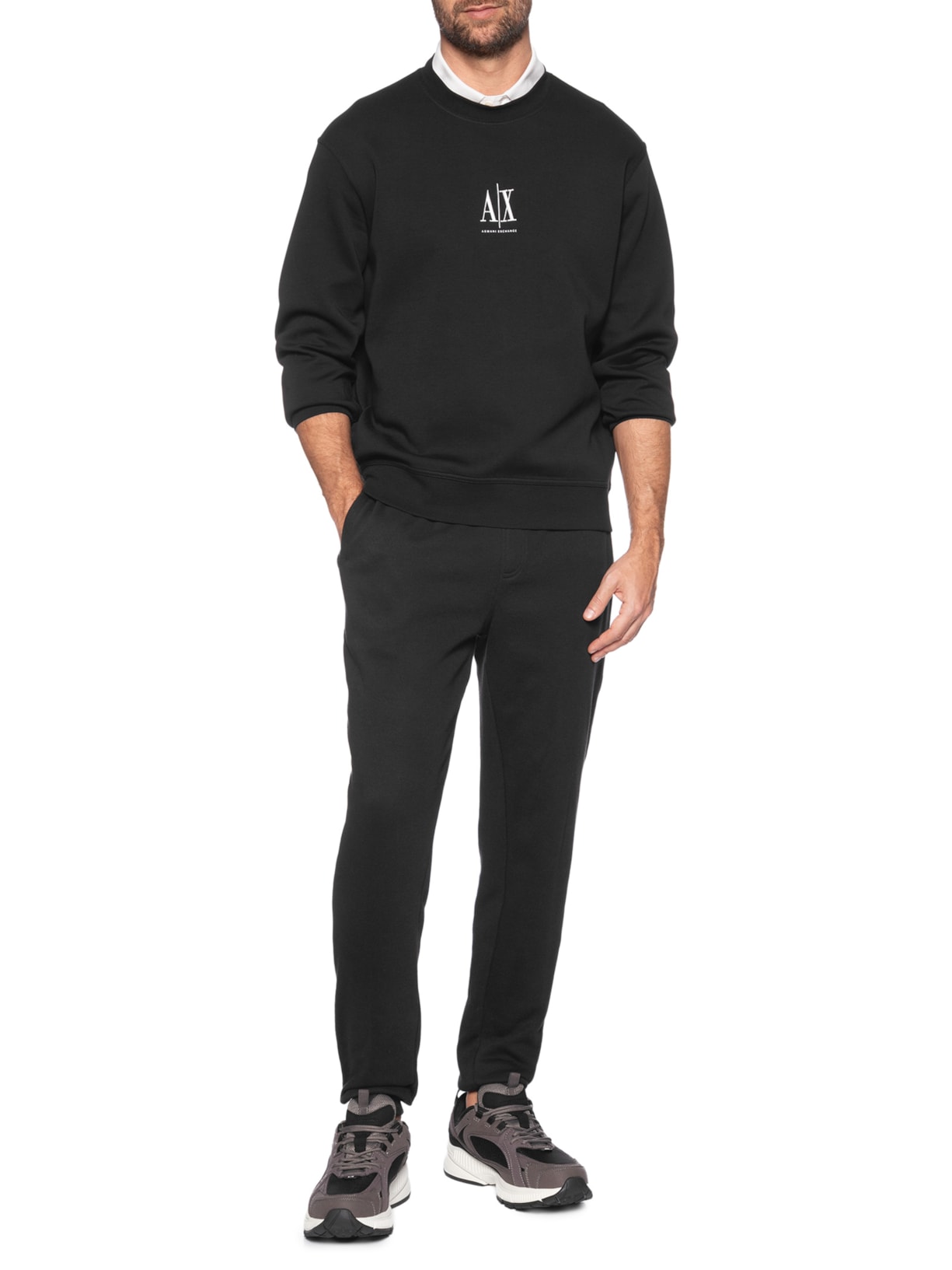Blusa Masculina Moletom Sweatshirt Com Logo A|X Bordado Preto Armani Exchange