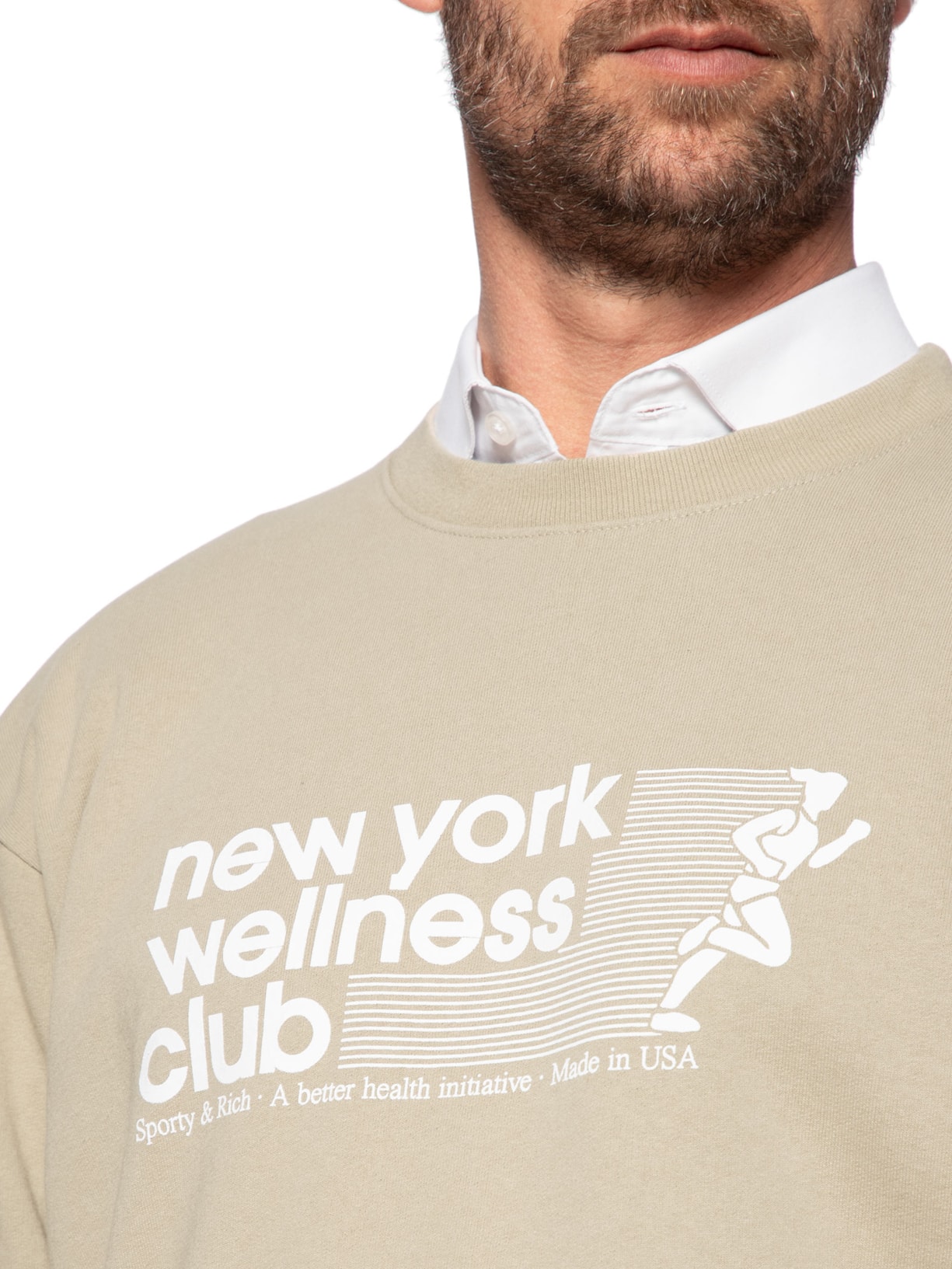 Blusa Masculina Moletom Usa Wellness Club Crewneck Bege Sporty & Rich