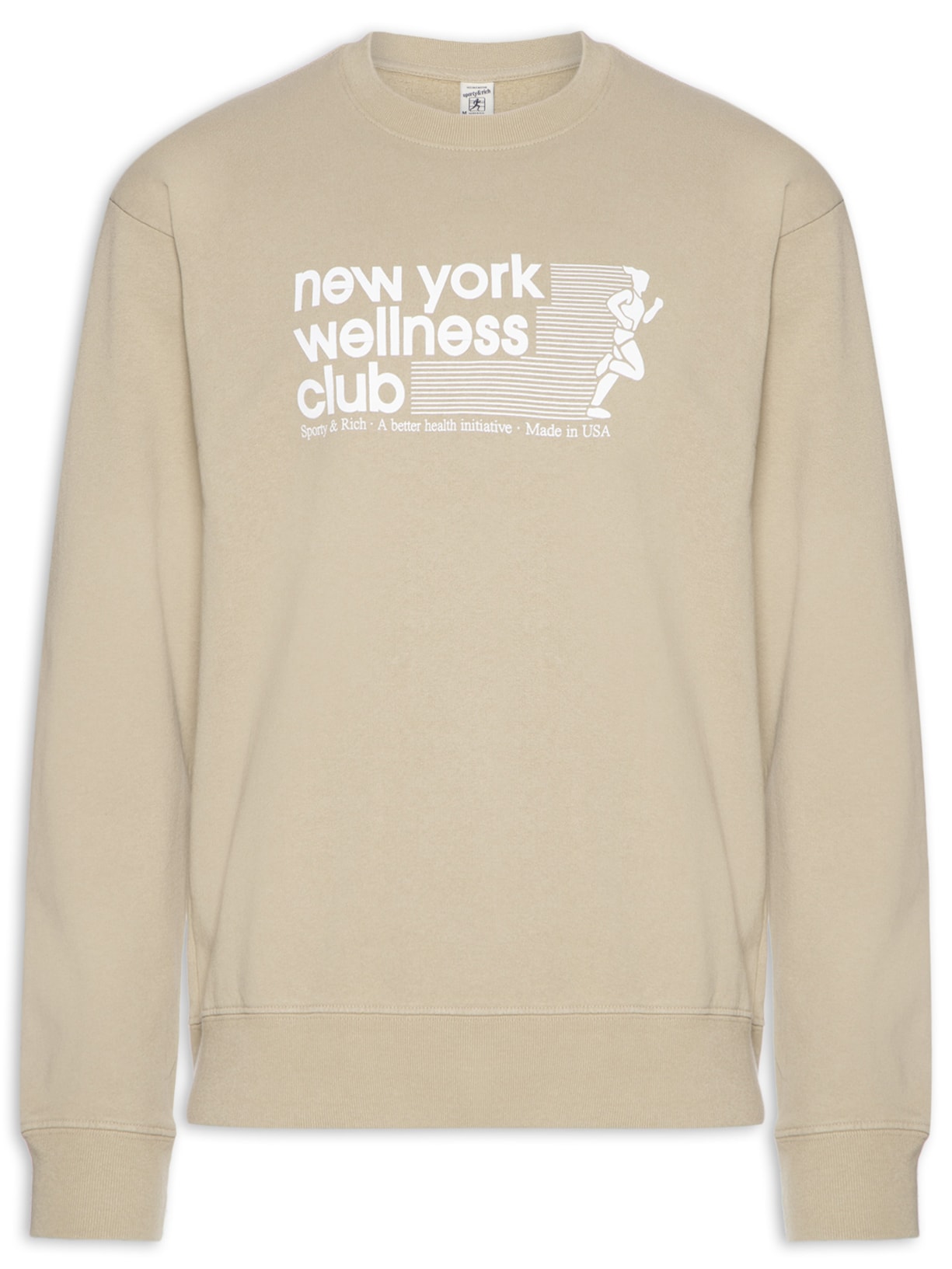 Blusa Masculina Moletom Usa Wellness Club Crewneck Bege Sporty & Rich