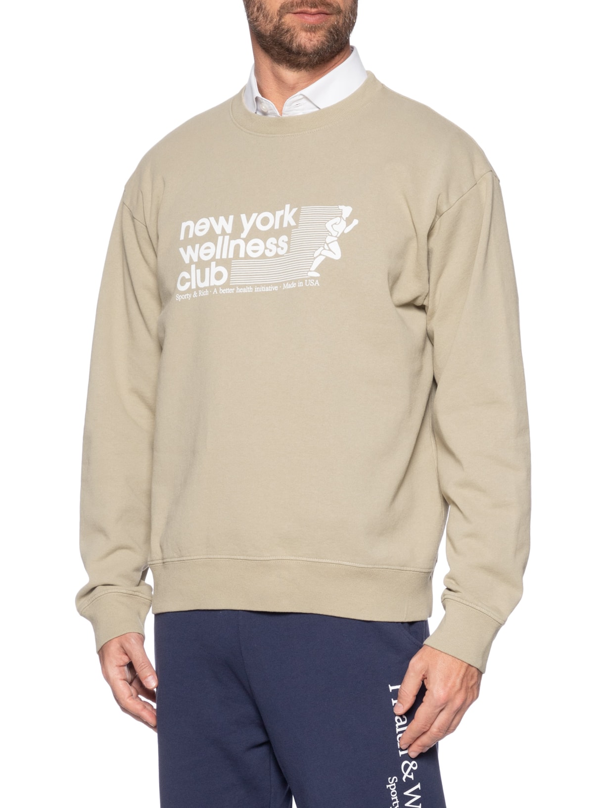 Blusa Masculina Moletom Usa Wellness Club Crewneck Bege Sporty & Rich