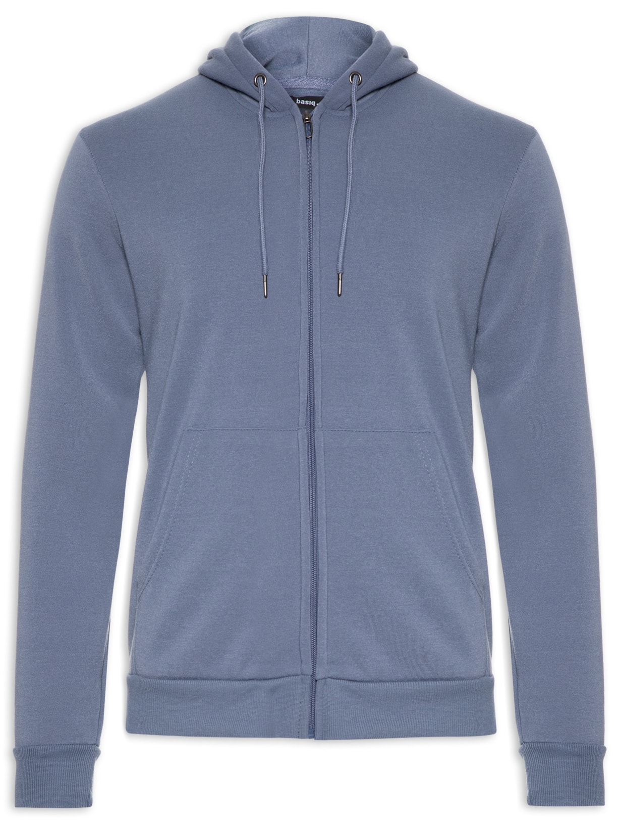 Blusa Masculina Moletom Zíper Com Capuz Básico - Azul
