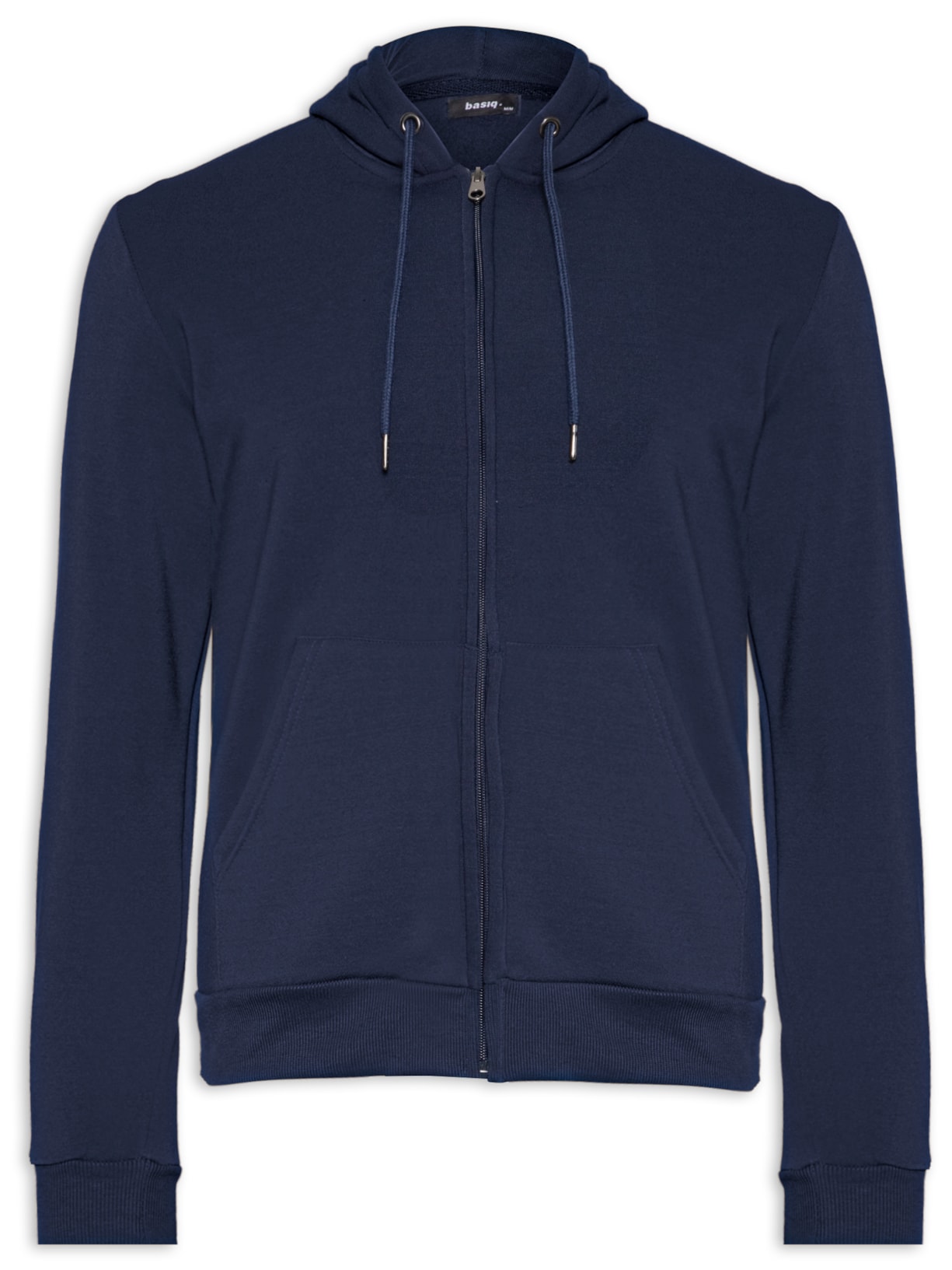 Blusa Masculina Moletom Zíper Com Capuz Básico - Azul