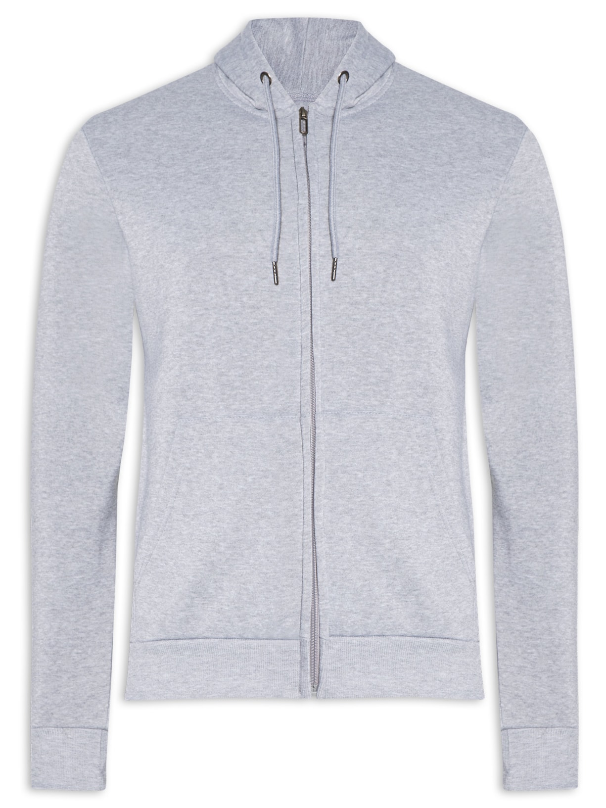 Blusa Masculina Moletom Zíper Com Capuz Básico - Cinza