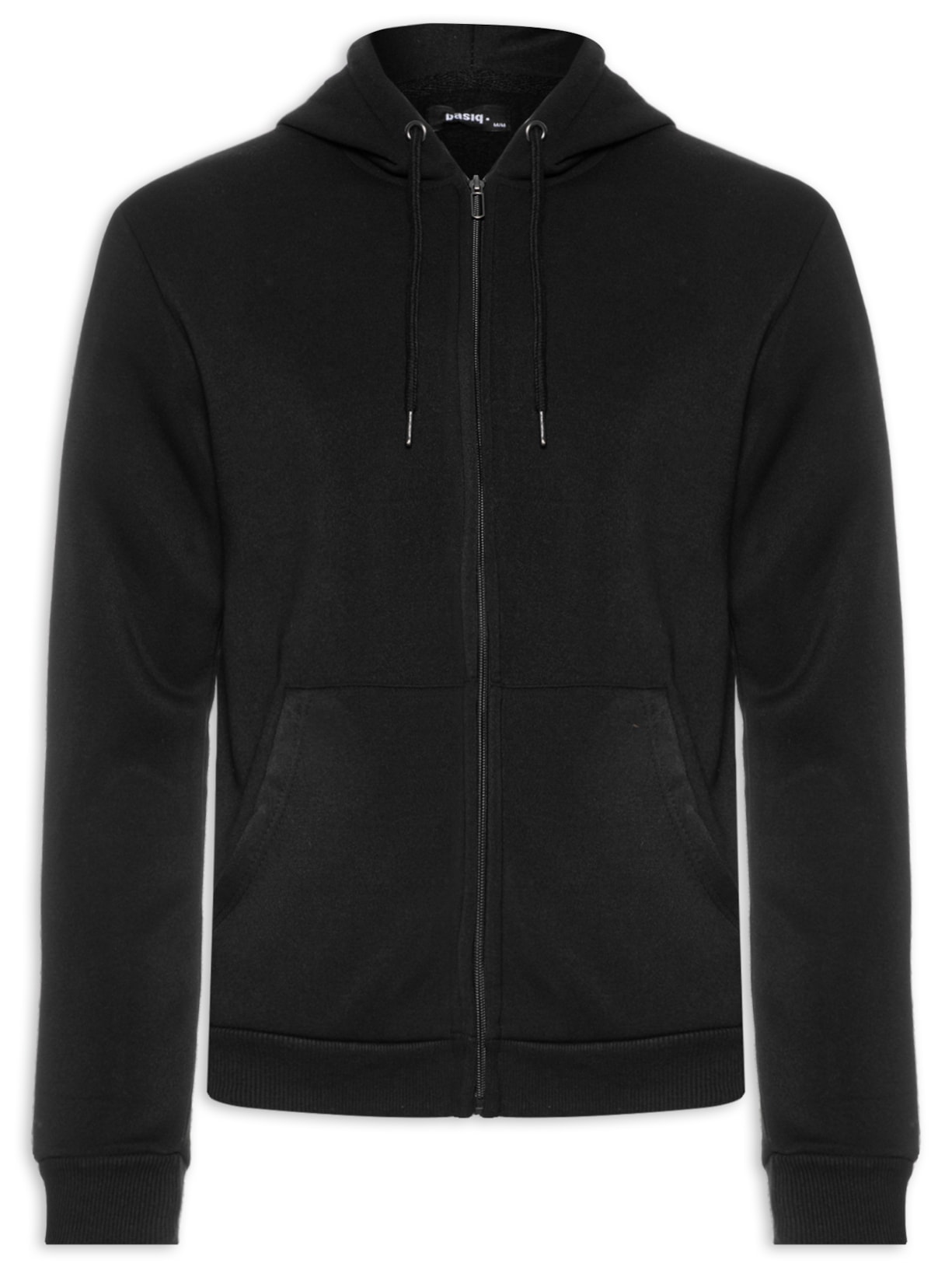 Blusa Masculina Moletom Zíper Com Capuz Básico - Preto