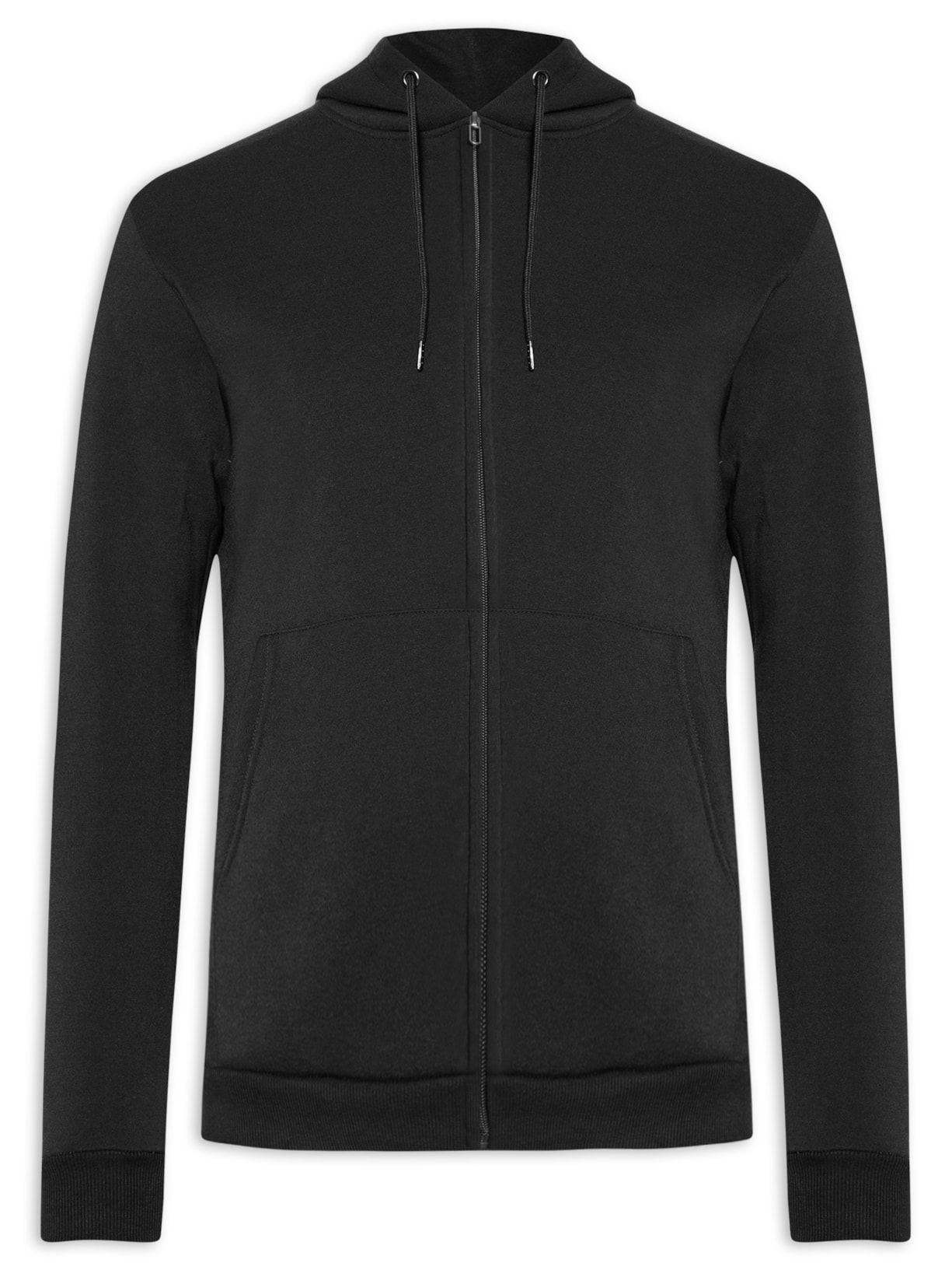 Blusa Masculina Moletom Zíper Com Capuz Básico - Preto