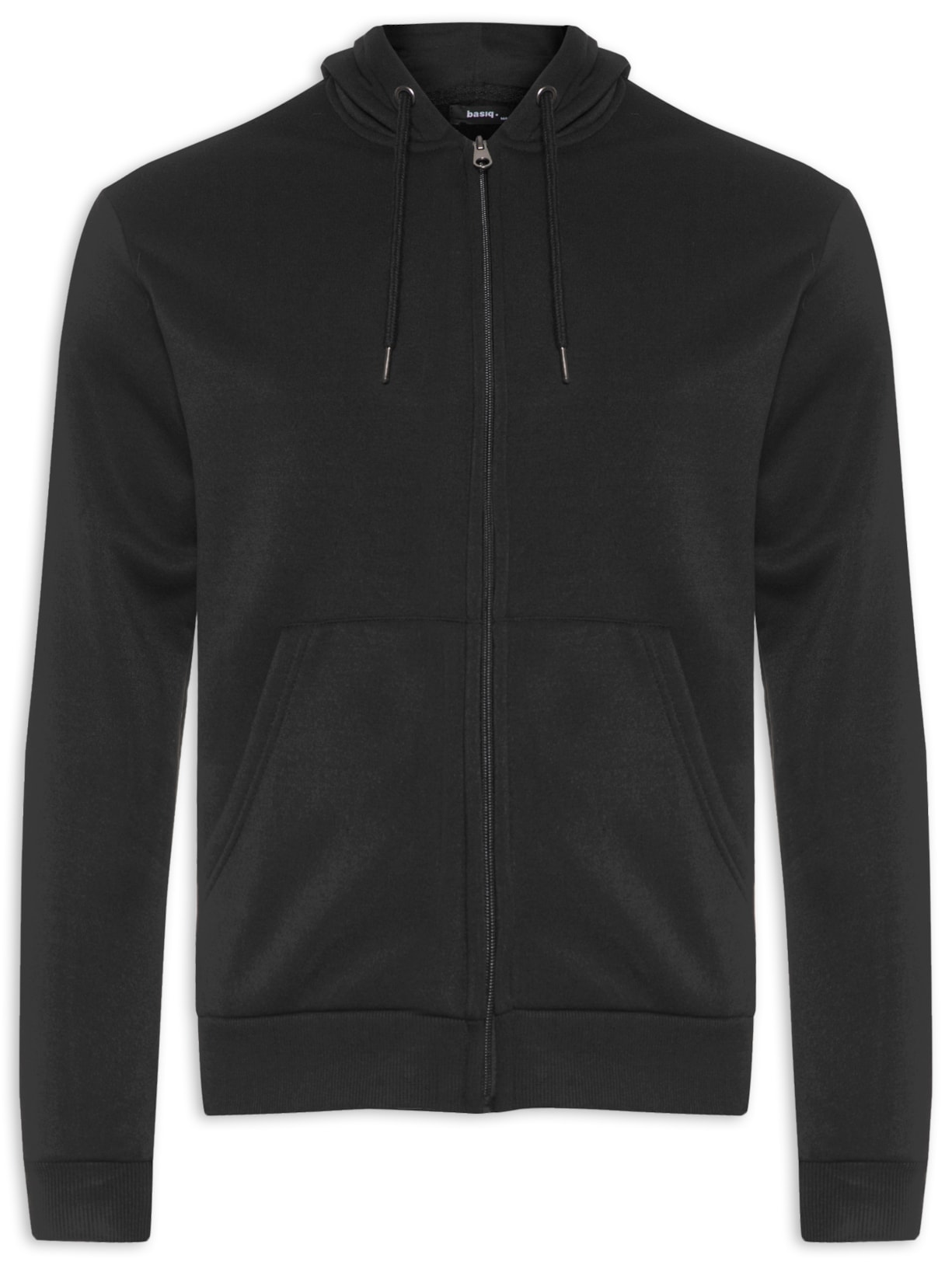 Blusa Masculina Moletom Zíper Com Capuz Básico - Preto