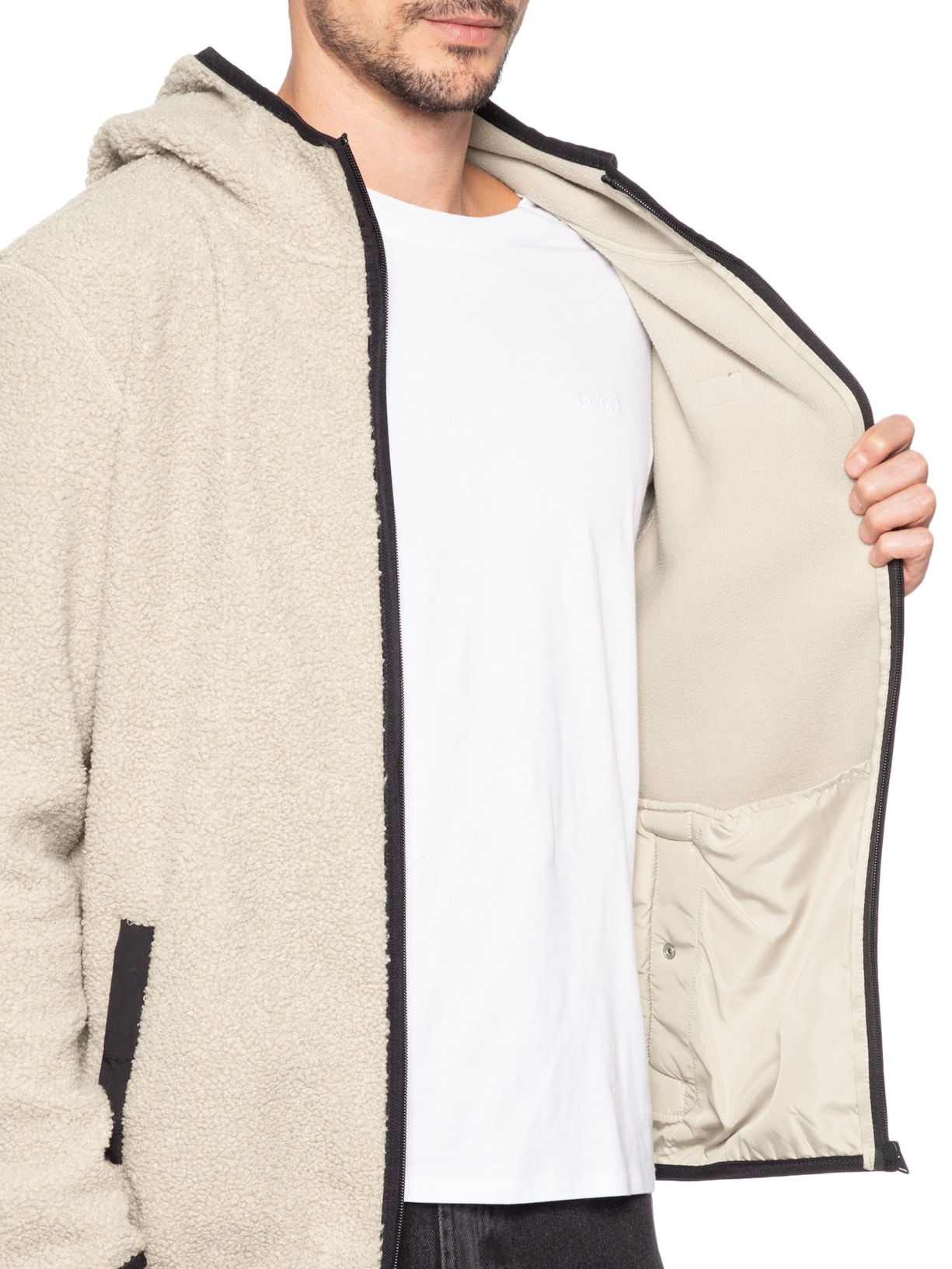 Blusa Masculina Regular Fit Badge Teddy Em Fleece Bege Tommy Jeans