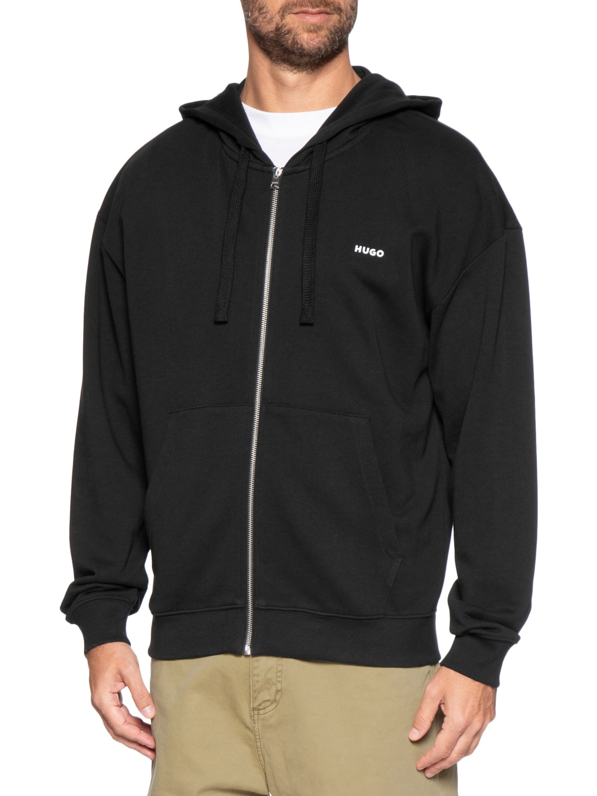 Blusa Masculina Relaxed-Fit Hooded Zip-Up Dapozip Preto Hugo