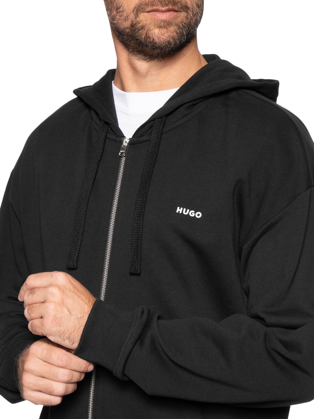Blusa Masculina Relaxed-Fit Hooded Zip-Up Dapozip Preto Hugo