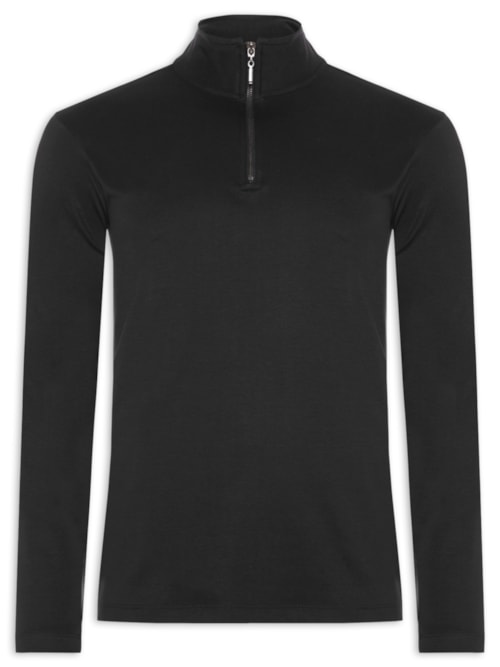 Blusa Masculina Suedine Pima Meio Zíper - Preto