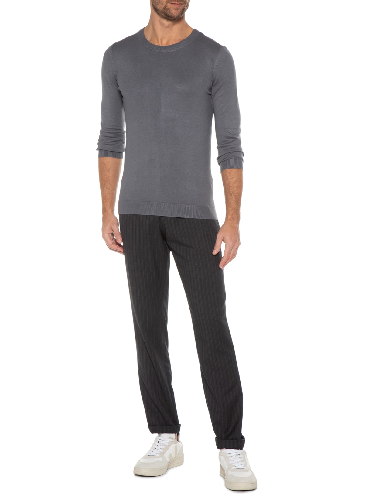 Blusa Masculina Tricot Básico Cinza '2 Essential