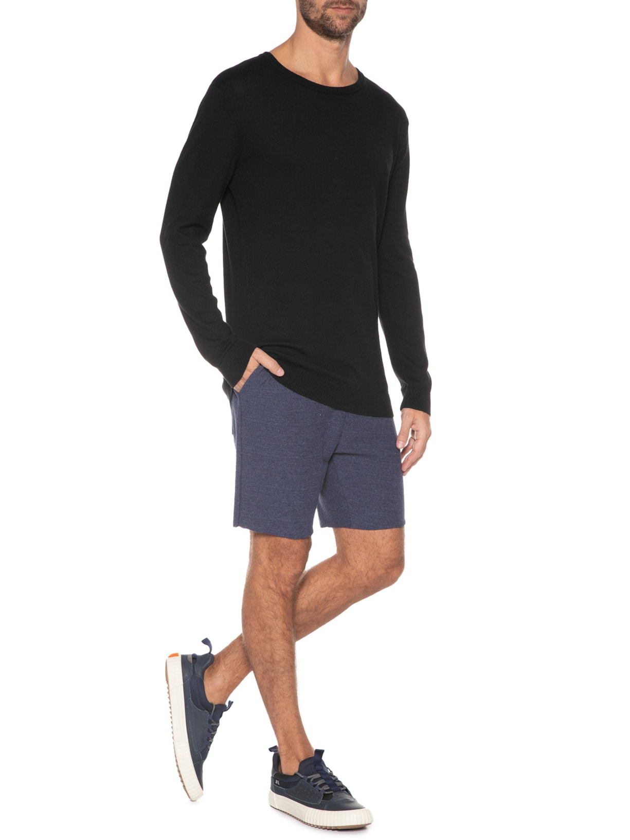 Blusa Masculina Tricot Básico Gola Careca Preto Reserva