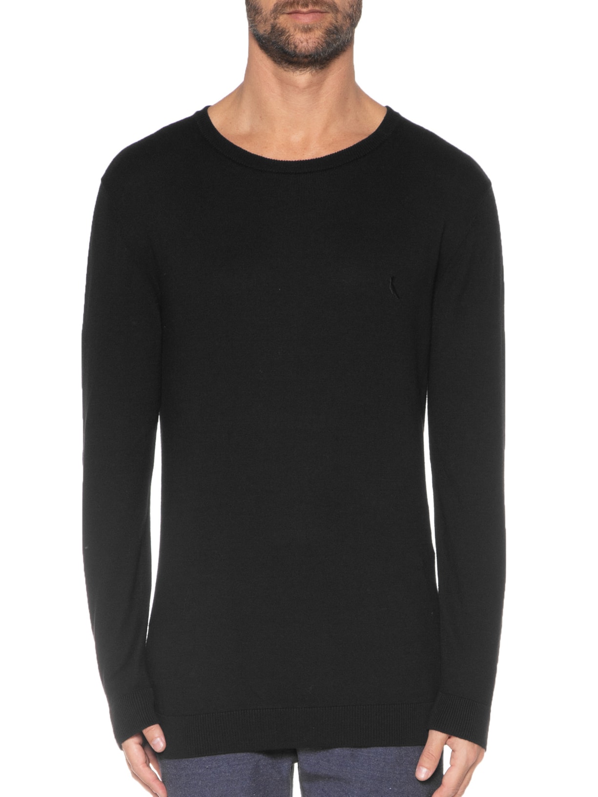 Blusa Masculina Tricot Básico Gola Careca Preto Reserva