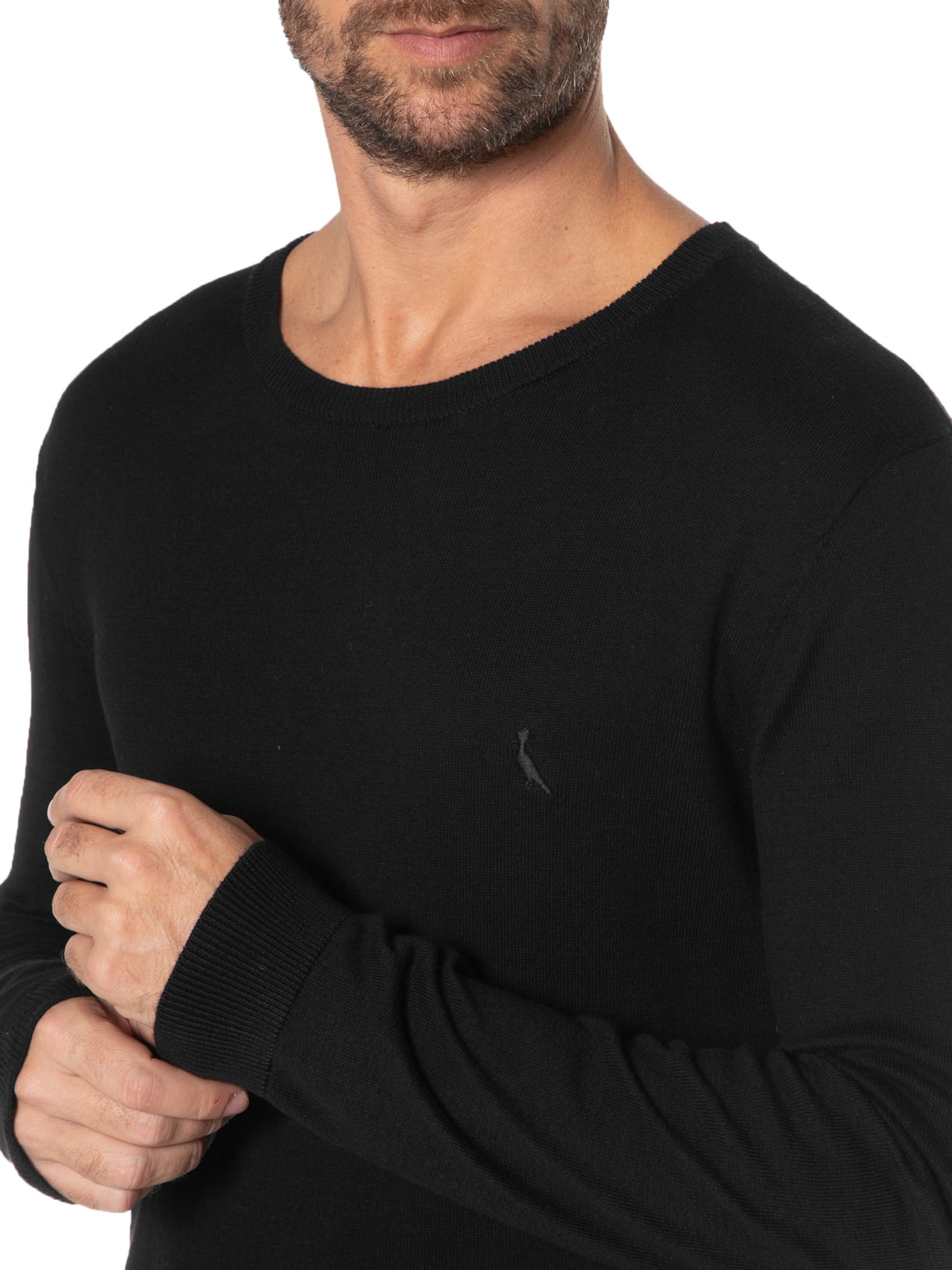 Blusa Masculina Tricot Básico Gola Careca Preto Reserva