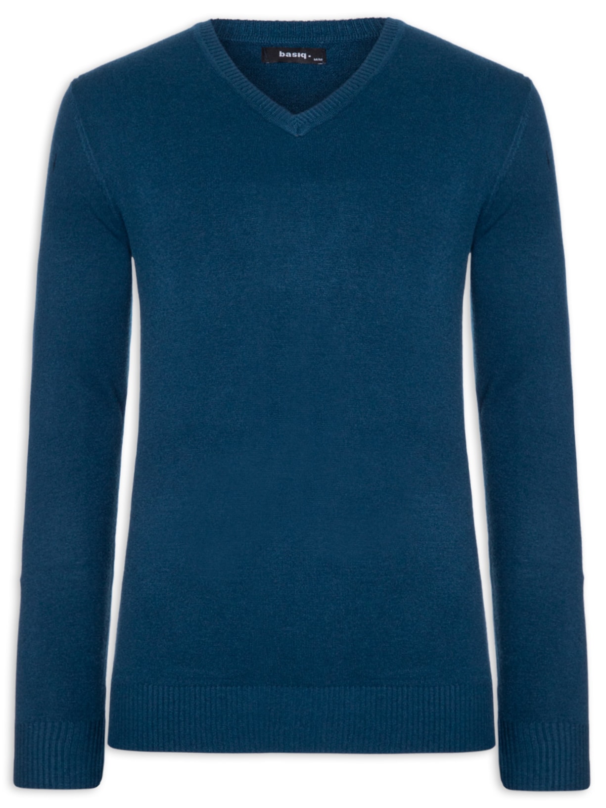 Blusa Masculina Tricot Básico Gola V - Azul