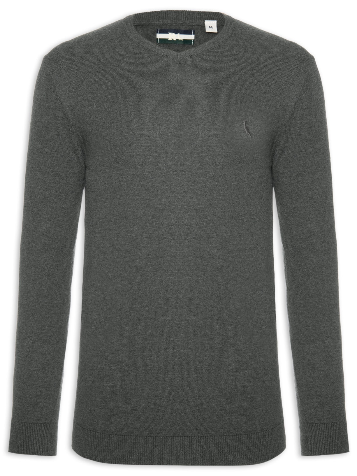 Blusa Masculina Tricot Básico Gola V - Cinza