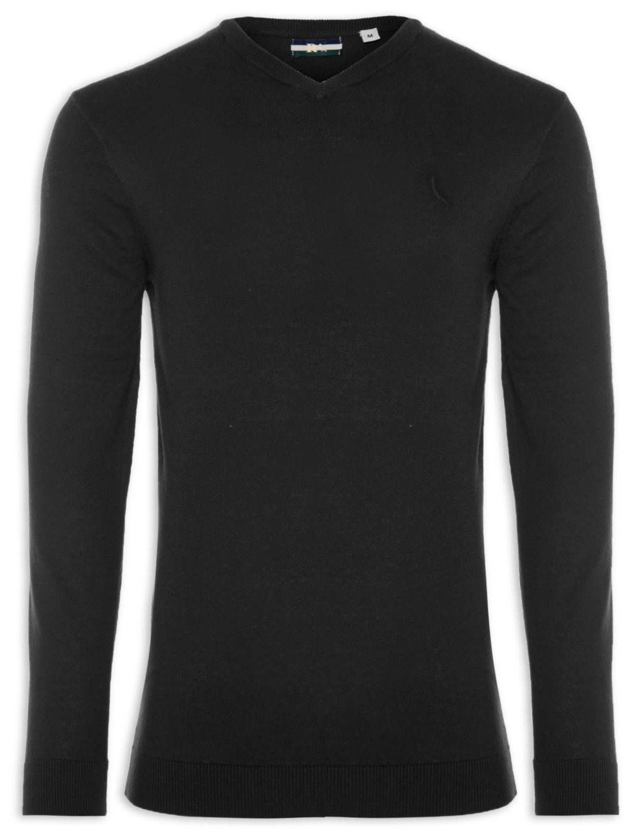 Blusa Masculina Tricot Básico Gola V - Preto