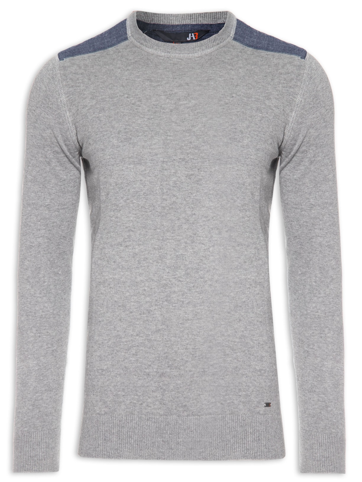 Blusa Masculina Tricot Block Com Detalhe Chambray - Cinza