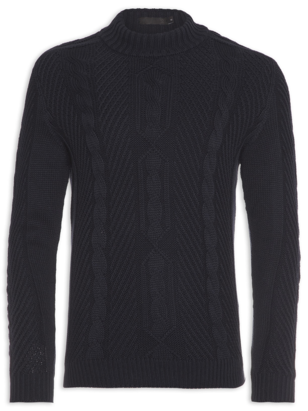 Blusa Masculina Tricot Gola Careca Trança - Azul