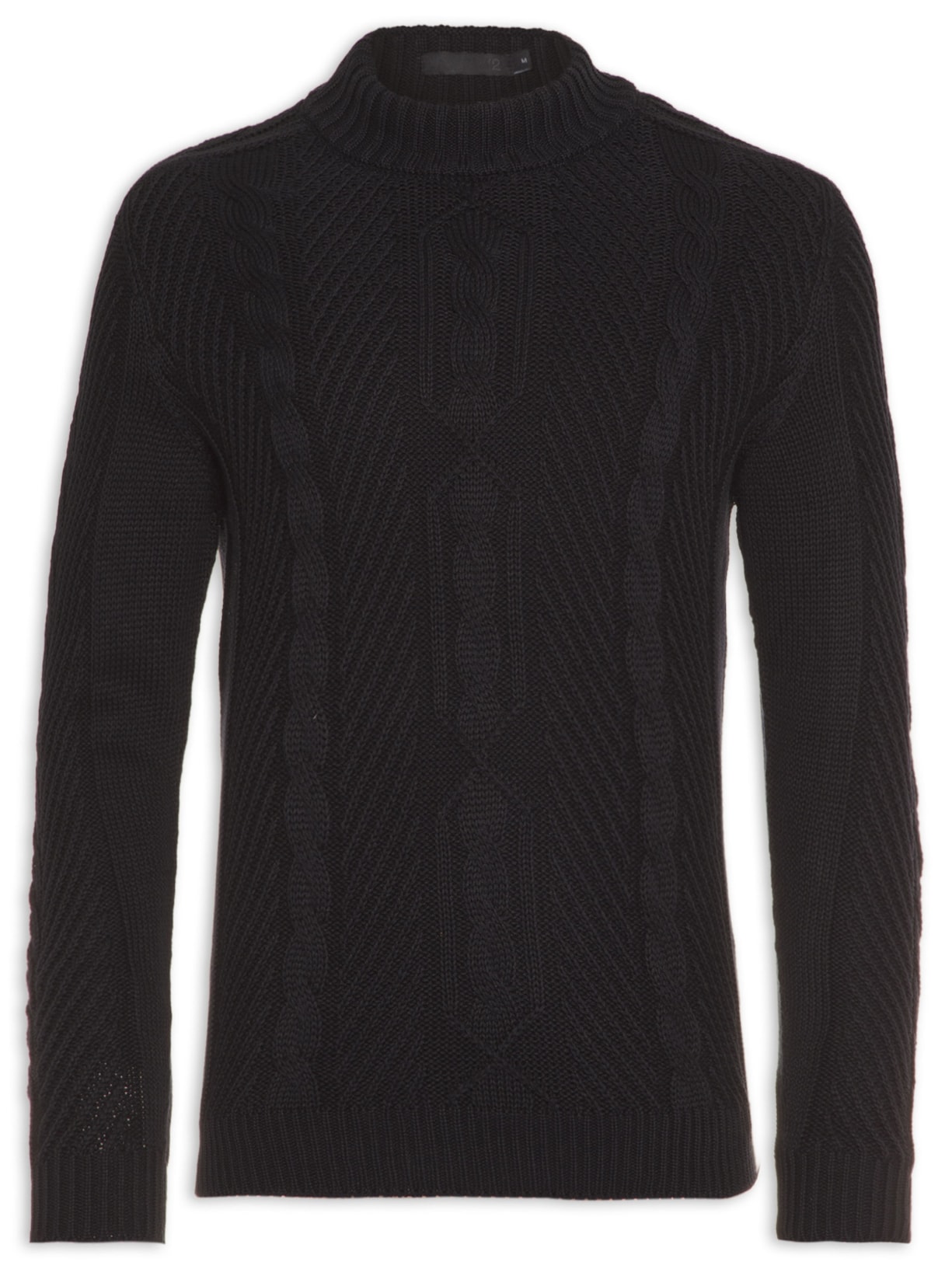 Blusa Masculina Tricot Gola Careca Trança - Preto