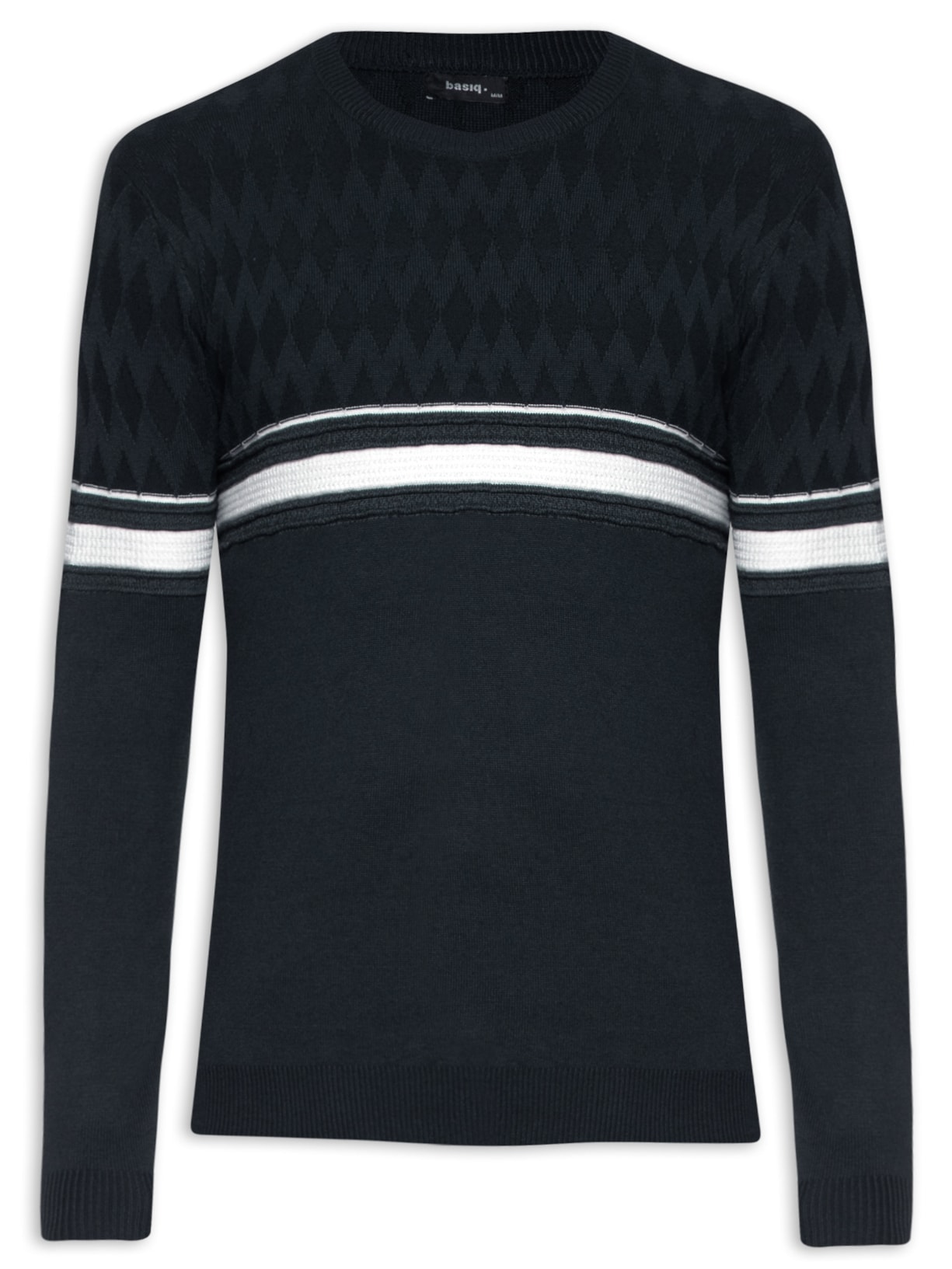 Blusa Masculina Tricot Listra Gola Redonda - Azul