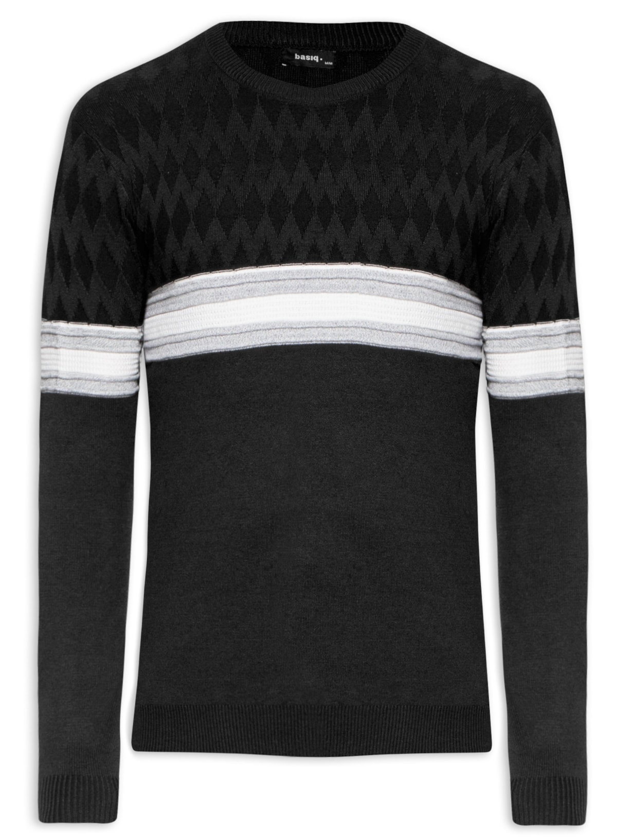 Blusa Masculina Tricot Listra Gola Redonda - Preto