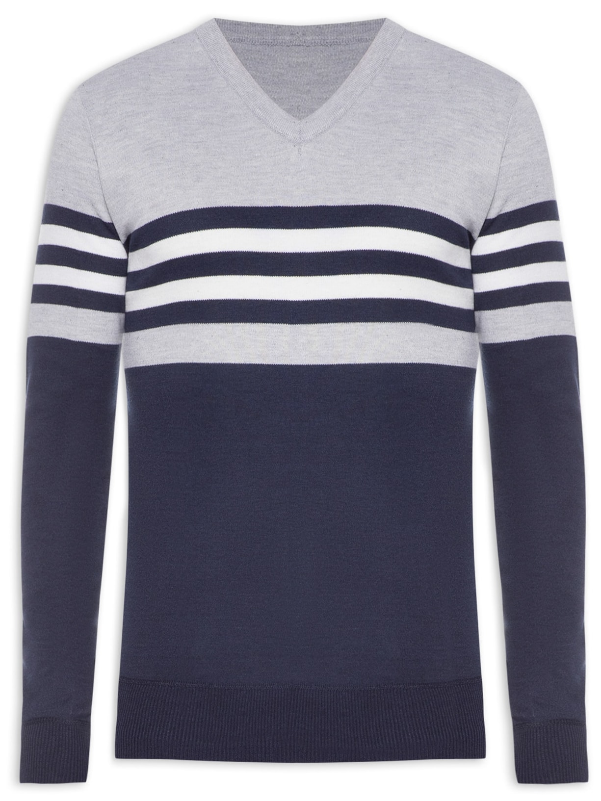 Blusa Masculina Tricot Listra Peito - Cinza