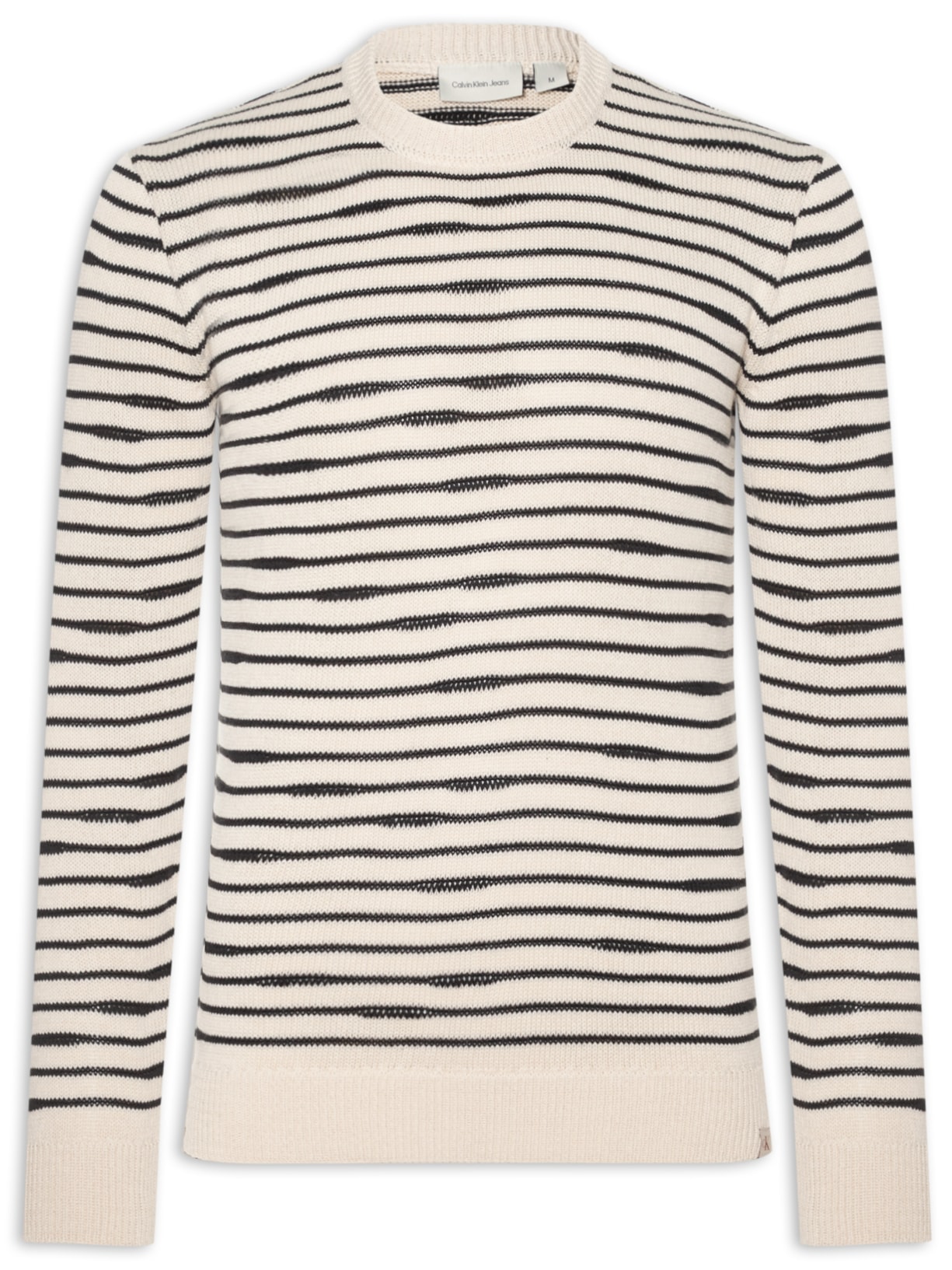 Blusa Masculina Tricot Listras Irregulares - Branco