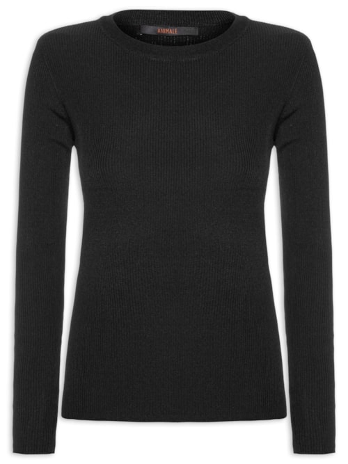 Blusa Ml Tricot Básico Canelado - Preto