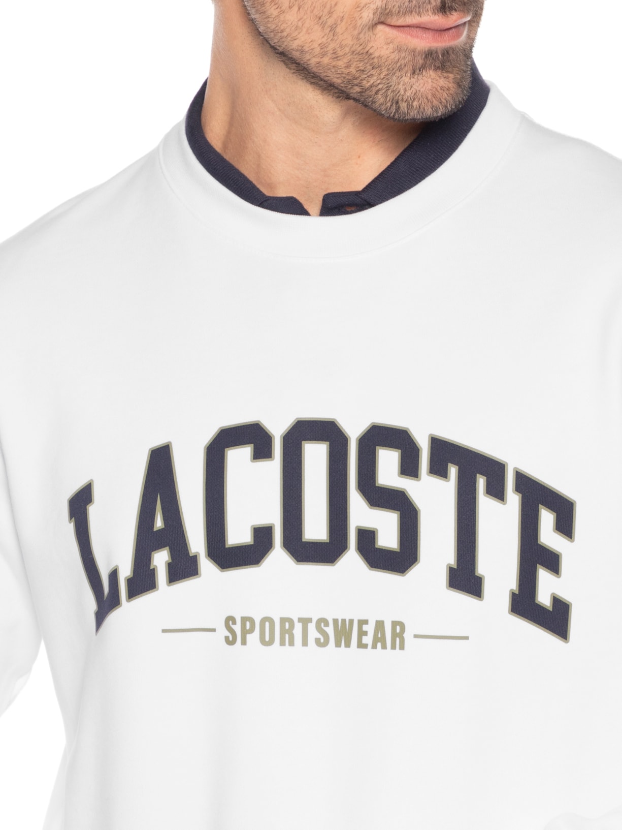Blusa Moletom Masculina Gola Careca Sem Capuz Branco Lacoste