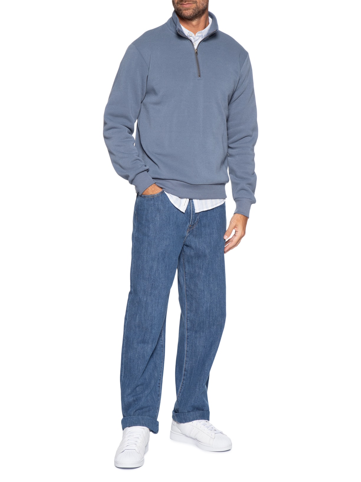 Blusa Moletom Masculino Meio Zíper Azul Basiq Men