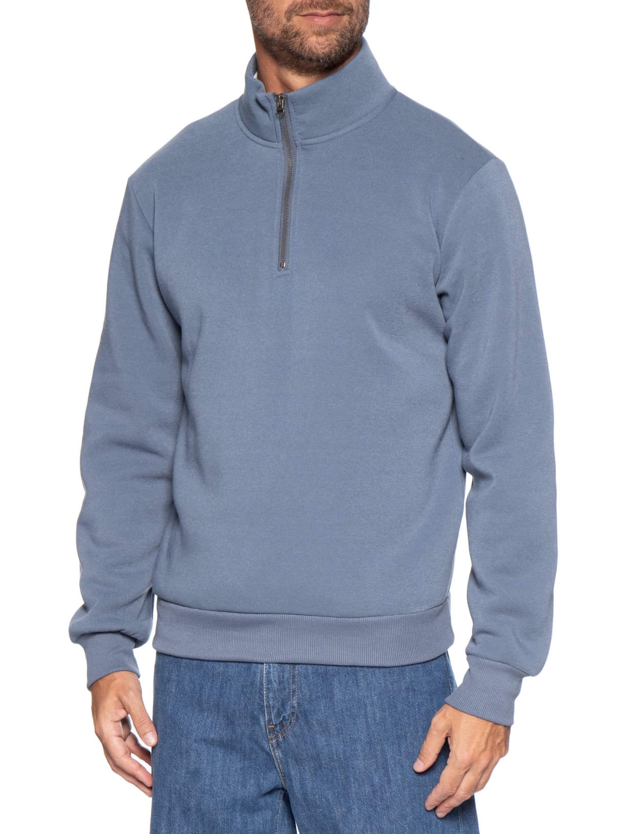 Blusa Moletom Masculino Meio Zíper Azul Basiq Men