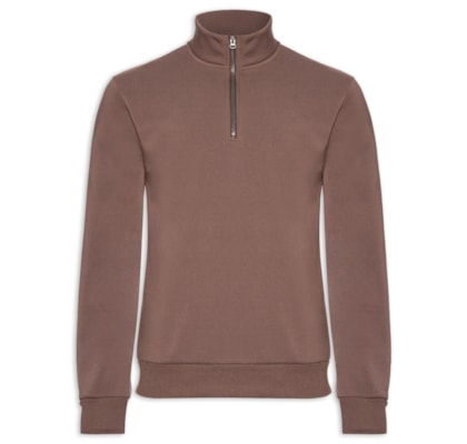 Blusa Moletom Masculino Meio Zíper - Marrom
