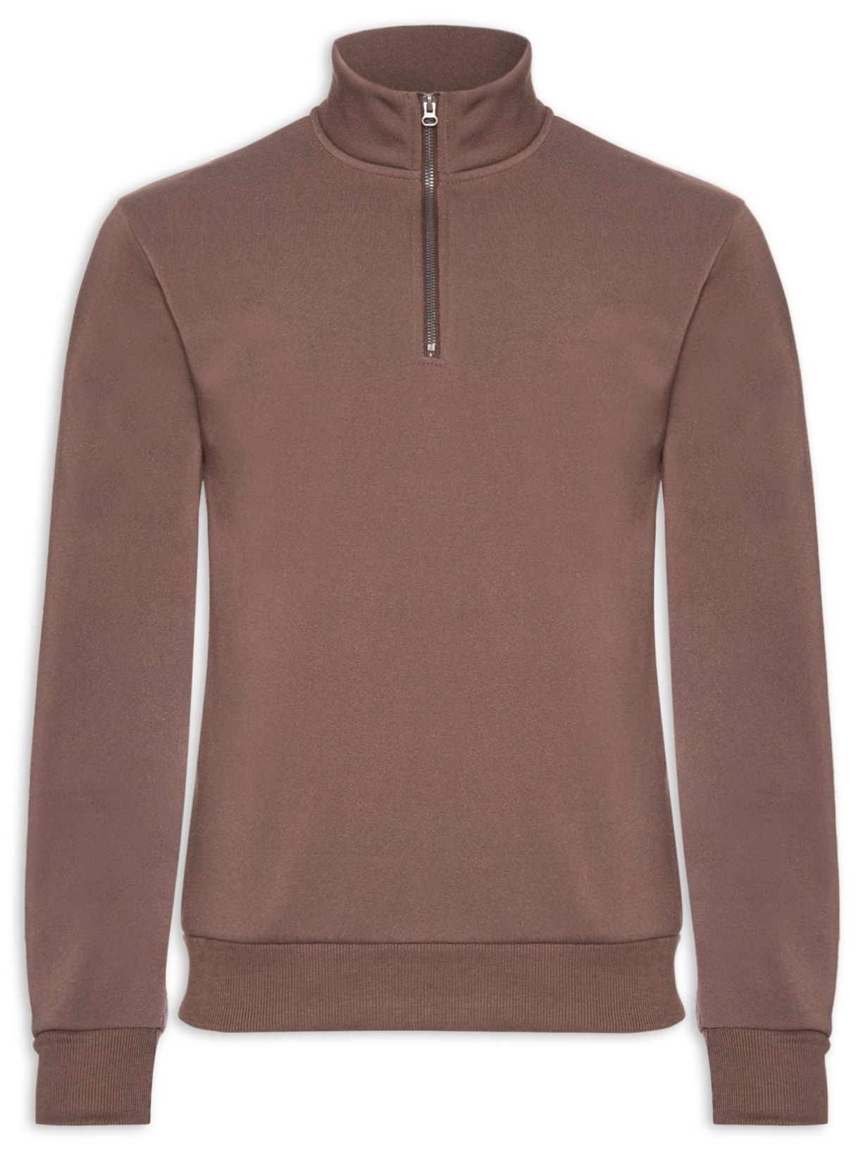 Blusa Moletom Masculino Meio Zíper - Marrom