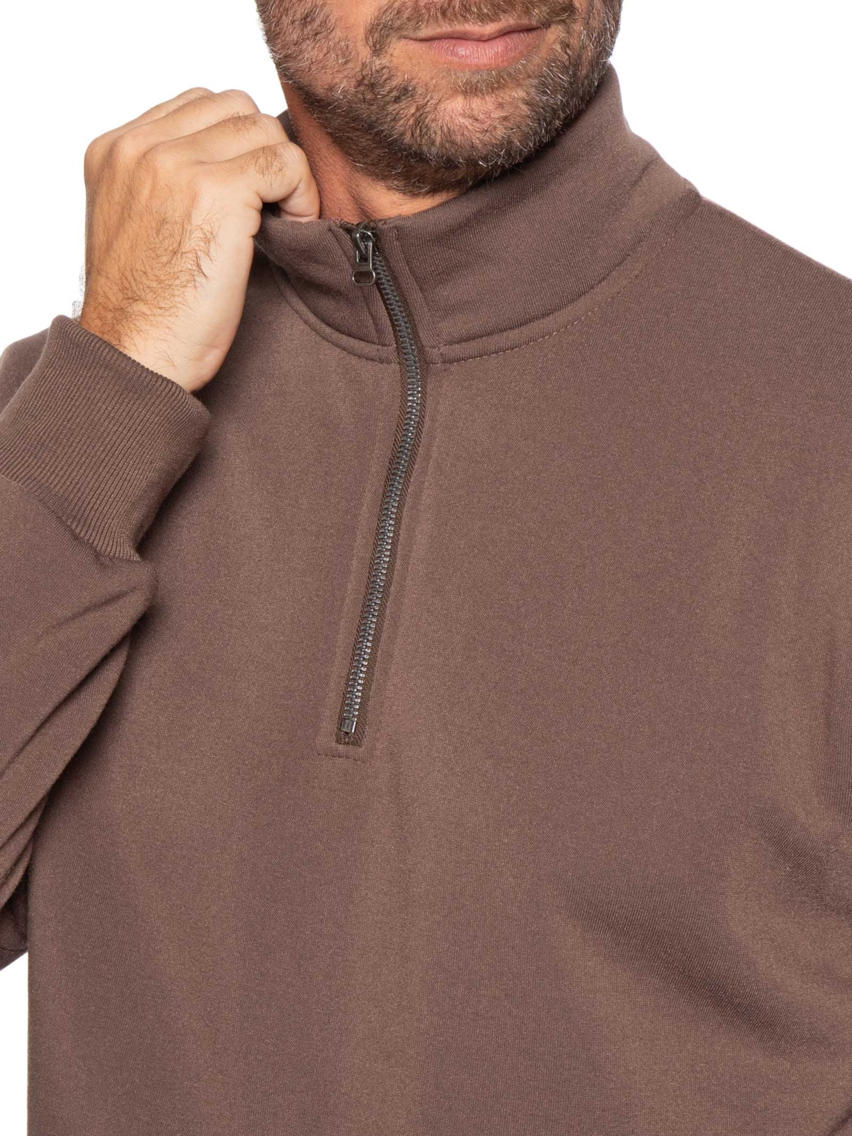 Blusa Moletom Masculino Meio Zíper Marrom Basiq Men