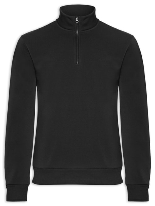 Blusa Moletom Masculino Meio Zíper - Preto