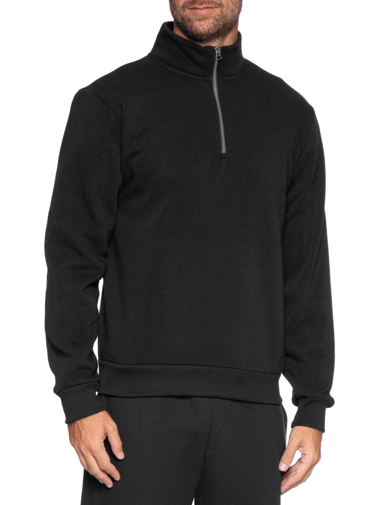 Blusa Moletom Masculino Meio Zíper Preto Basiq Men